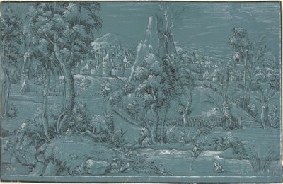 Paisagem com homens pescando de German 16th Century