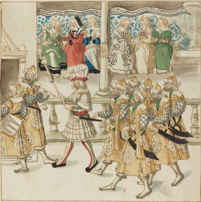 Cavaleiros desfilando em trajes orientais de German 16th Century