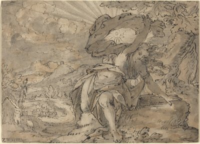 Figura feminina alegórica em paisagem [reto] de German 17th Century
