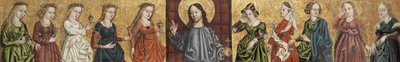 Salvator Mundi, ladeado pelas Virgens Sábias e Loucas, c. 1500 de German Master