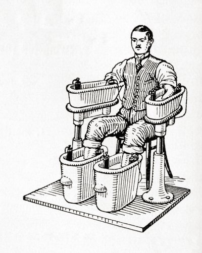 Um banho galvânico do século XIX ou banho de quatro células de Schnee, de Meyers Lexicon, pub. 1927 (impresso) de German School