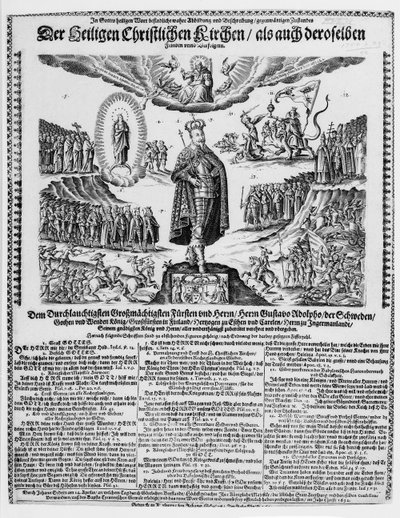 Uma revista alemã retratando Gustavus Adolphus como o campeão da causa protestante de German School
