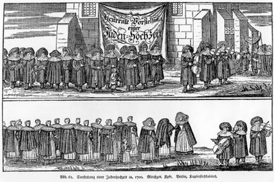 Uma procissão de casamento judaico de c.1700 de German School