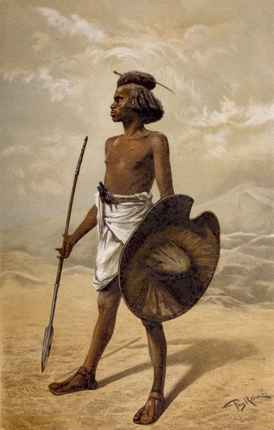 Um guerreiro núbio, de The History of Mankind, Vol.III, do Prof. Friedrich Ratzel, 1898 de German School