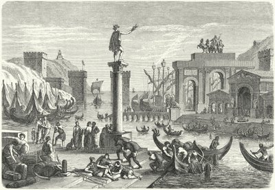 Um porto marítimo romano (gravura) de German School