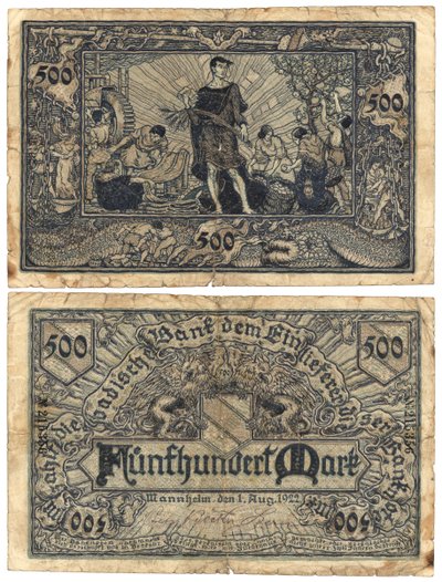 Uma nota de quinhentos marcos, 1922 (recto e verso) de German School
