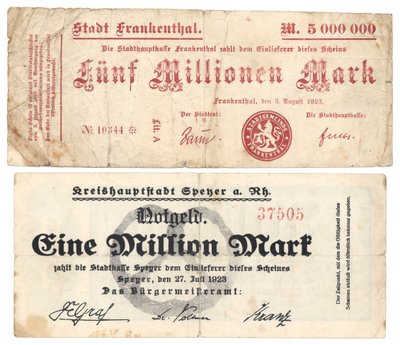 Notas de cinco milhões e um milhão de notas, 1923 de German School