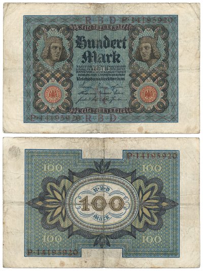 Nota de cem marcos, 1920 (recto e verso) de German School
