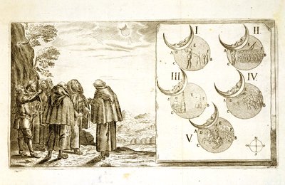 Um ataque militar tramado de acordo com as fases de um eclipse, ilustração de um livro sobre as campanhas otomanas na Europa, gravado por Paul Furst (c.1605-66) de German School