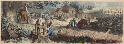 Um novo povoado no Oeste americano (gravura colorida) de German School