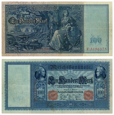 Uma nota de cem marcos, 1910 (recto e verso) de German School