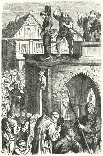 Uma flagelação pública na Alemanha durante o reinado do Santo Imperador Romano Maximiliano I (gravura) de German School