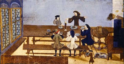 Uma cena interior de taberna com figuras a beber, c.1690 (guache no papel) de German School