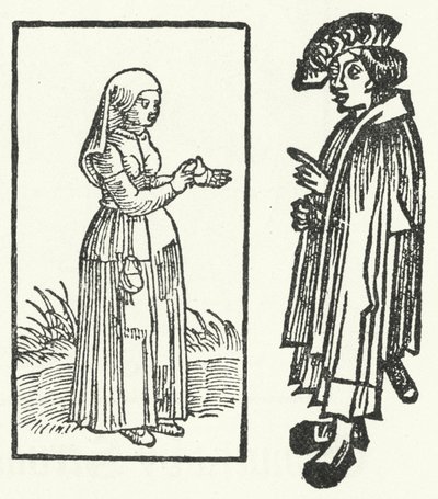 Um corte de madeira de uma cena da história de Till Eulenspiegel. (gravura) de German School