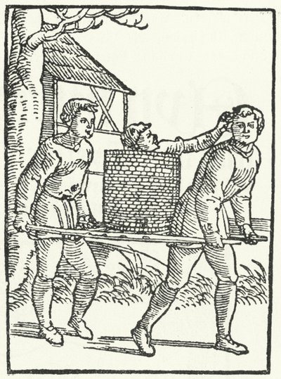 Uma xilogravura de uma cena da história de Till Eulenspiegel (gravura) de German School