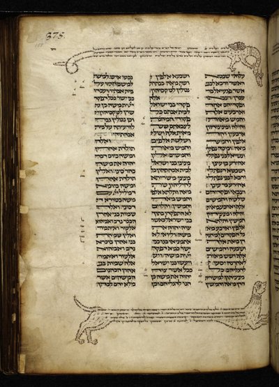 Adicionar. 21160, f.188, Micrografia de dois cães perseguindo um veado, árvore com pássaros e um dragão, em Números (cap. 2-3). de German School