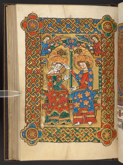 Acrescentar. 60629, f.56v Coroação da Virgem, com anjos censuradores (vellum) de German School