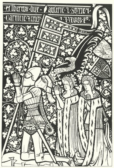 Alberto III, Duque da Áustria, com suas duas esposas, Elisabeth da Boémia e Beatrice de Nuremberga (gravura) de German School