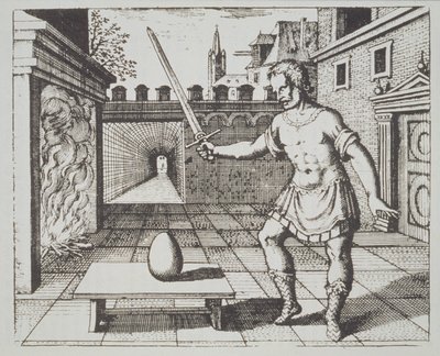 Alegoria alquímica: O ovo dos filósofos, de Srutinium Chymicum, de Michael Majer (1687), ilustrado em uma história da magia publicada no final do século XIX. de German School