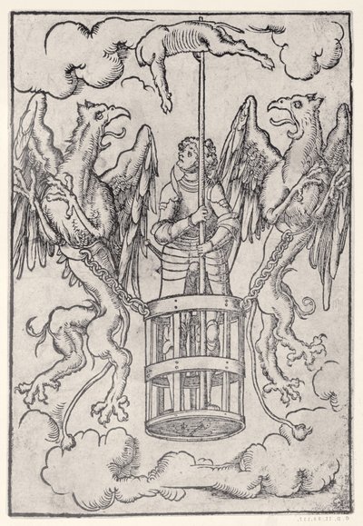 Alexandre, o Grande, levado ao ar por dois grifos, c.1525 de German School