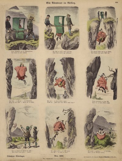 Uma aventura nas montanhas (gravura colorida) de German School