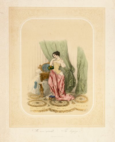 Uma senhora elegante em sua penteadeira, impressa por F. Sala & Co, Berlim, c.1850 de German School