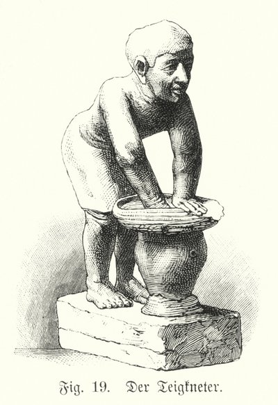 Antiga figura egípcia de um homem que mistura massa (gravura) de German School