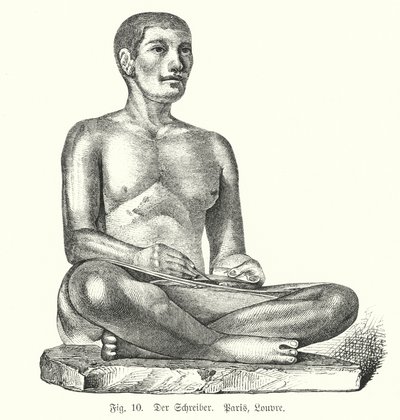 Antiga figura egípcia de um escriba sentado (gravura) de German School