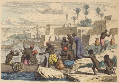 Antigos pescadores egípcios (gravura colorida) de German School