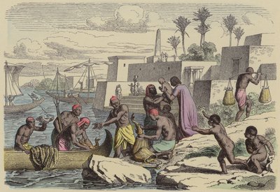 Antigos pescadores egípcios (gravura colorida) de German School