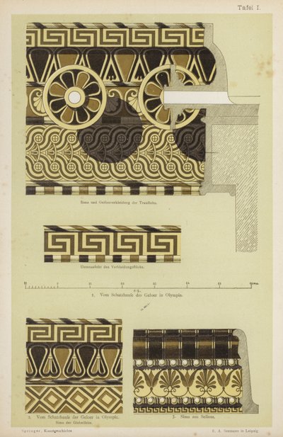 Decoração arquitectónica grega antiga (cor litho) de German School