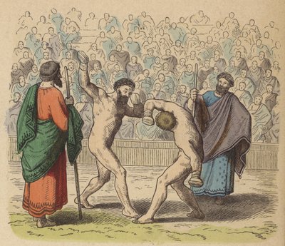 Boxe grego antigo (gravação a cores) de German School