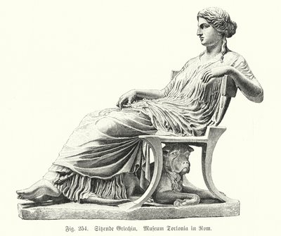 Antiga estátua grega de uma mulher sentada (gravura) de German School