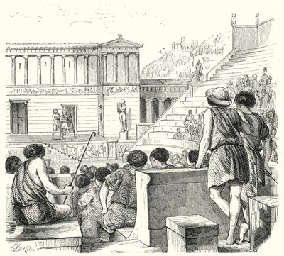 Antigo teatro grego (gravura) de German School