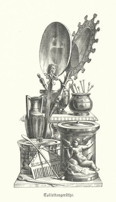 Ferramentas romanas antigas para aplicação de cosméticos (gravura) de German School