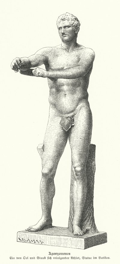Apoxiomenos, estátua de um atleta raspando suor e pó do seu corpo com um estribilho (gravura) de German School