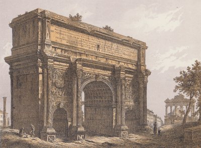 Arco de Septímio Severo, Roma (litografia a cores) de German School