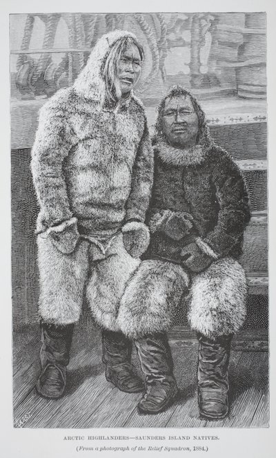 Highlanders do ártico - nativos da ilha de Saunders, bar. Londres 1886 (gravura) de German School