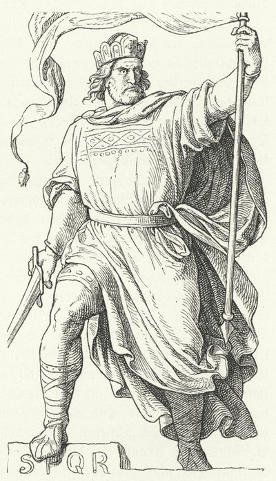 Arnulf of Carinthia, disputado Rei da Itália e Santo Imperador Romano (gravura) de German School
