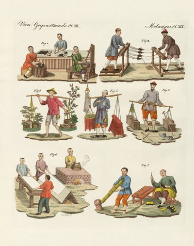 Artes e trabalhos manuais na China (gravura a cores) de German School