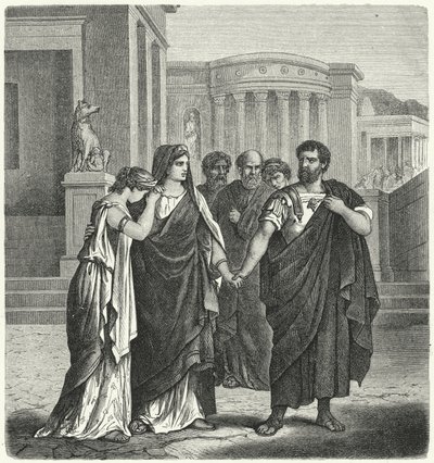 Atilius Regulus preparando-se para deixar Roma para retornar ao cativeiro em Cartago (gravura) de German School