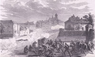 Ataque ao Le Bourget, Cassells História da Guerra entre a França e a Alemanha publicado pela Cassell and Company Limited, c.1890 (litho) de German School