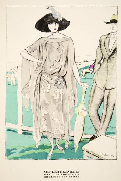 "Auf der Rennbahn", anúncio de fatos de corrida de Gunther, de Styl, pub.1922 (gravura em pochoir) de German School