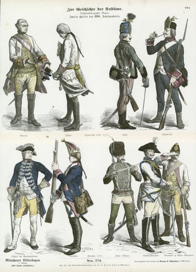 Uniformes militares austríacos e prussianos, segunda metade do século XVIII de German School