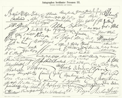 Autógrafos de pessoas famosas: escritores e cientistas alemães (gravura) de German School