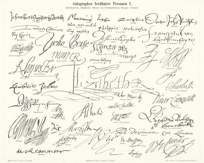 Autógrafos de pessoas famosas: figuras proeminentes da Reforma Protestante, Grã-Bretanha, Guerra dos Trinta Anos e cientistas (gravura) de German School