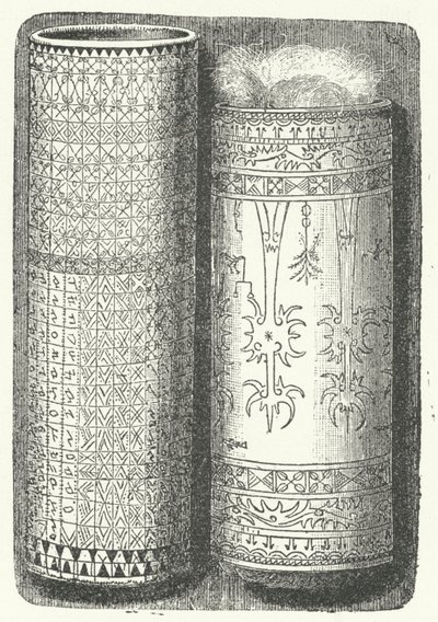 Bengalas de bambu de Sumatra decoradas com roteiro Rejang (gravura) de German School