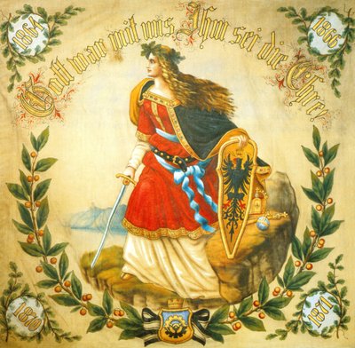 Estandarte com a imagem da Germânia, símbolo de uma Alemanha unida, c.1918 (gravura) de German School