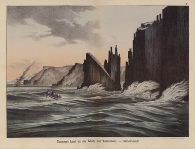 Colunas de basalto na Ilha da Tasmânia, Tasmânia, Austrália (cor litho) de German School