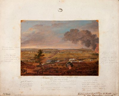 Batalha de Mont-Saint-Jean, desenhada e pintada durante a ação do Major Kunts da unidade hanoveriana, em 18 de junho de 1815 (lápis e guache sobre papelão) de German School